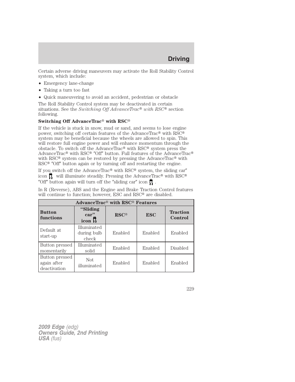 Driving | FORD 2009 Edge v.2 User Manual | Page 229 / 326