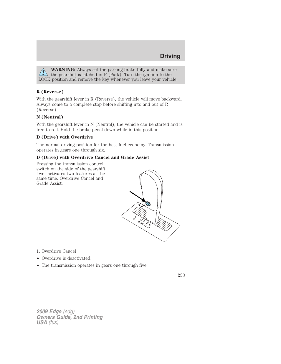 Driving | FORD 2009 Edge v.2 User Manual | Page 233 / 326