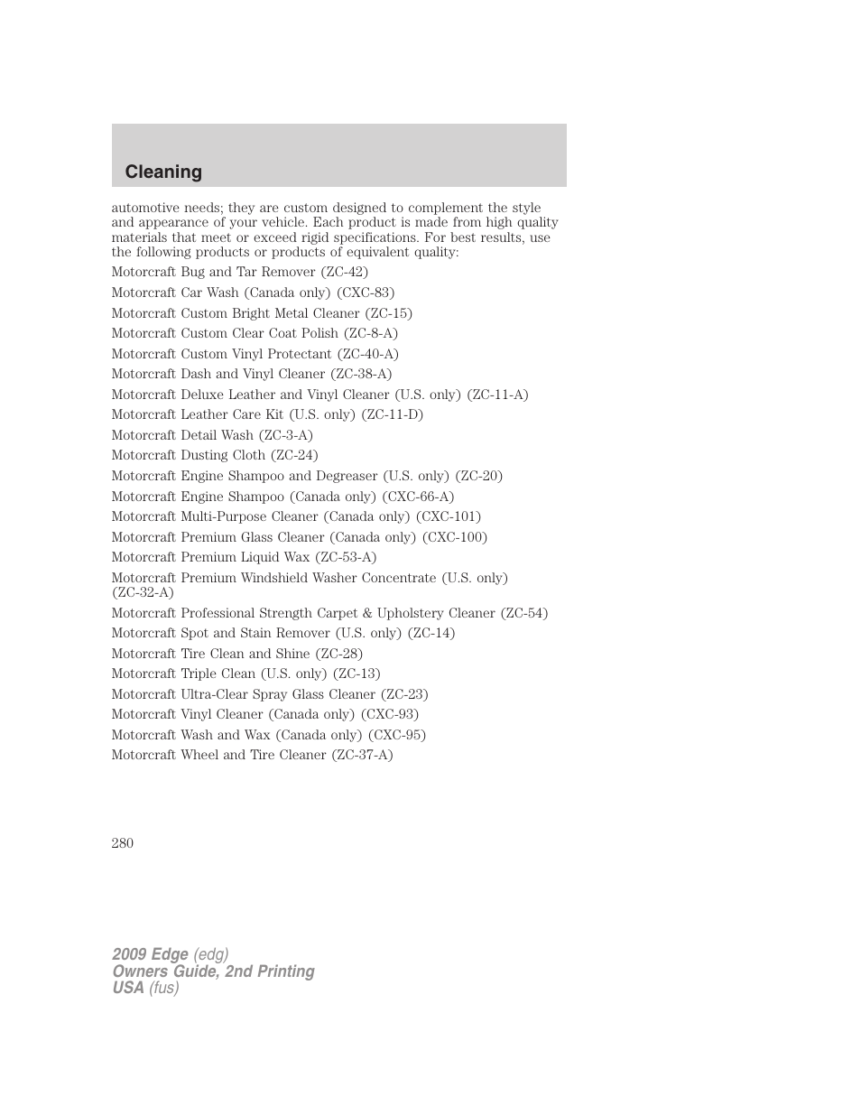 Cleaning | FORD 2009 Edge v.2 User Manual | Page 280 / 326