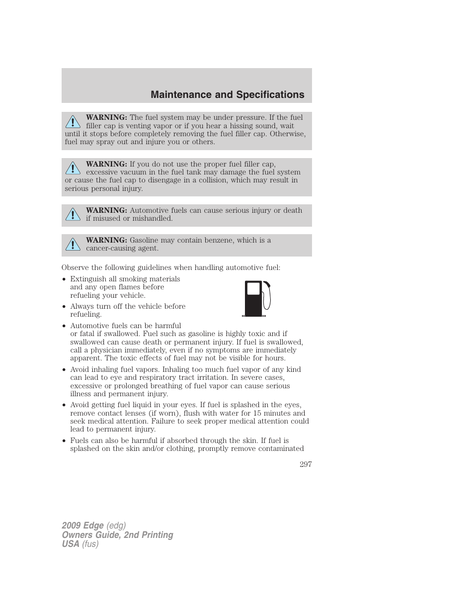 Maintenance and specifications | FORD 2009 Edge v.2 User Manual | Page 297 / 326