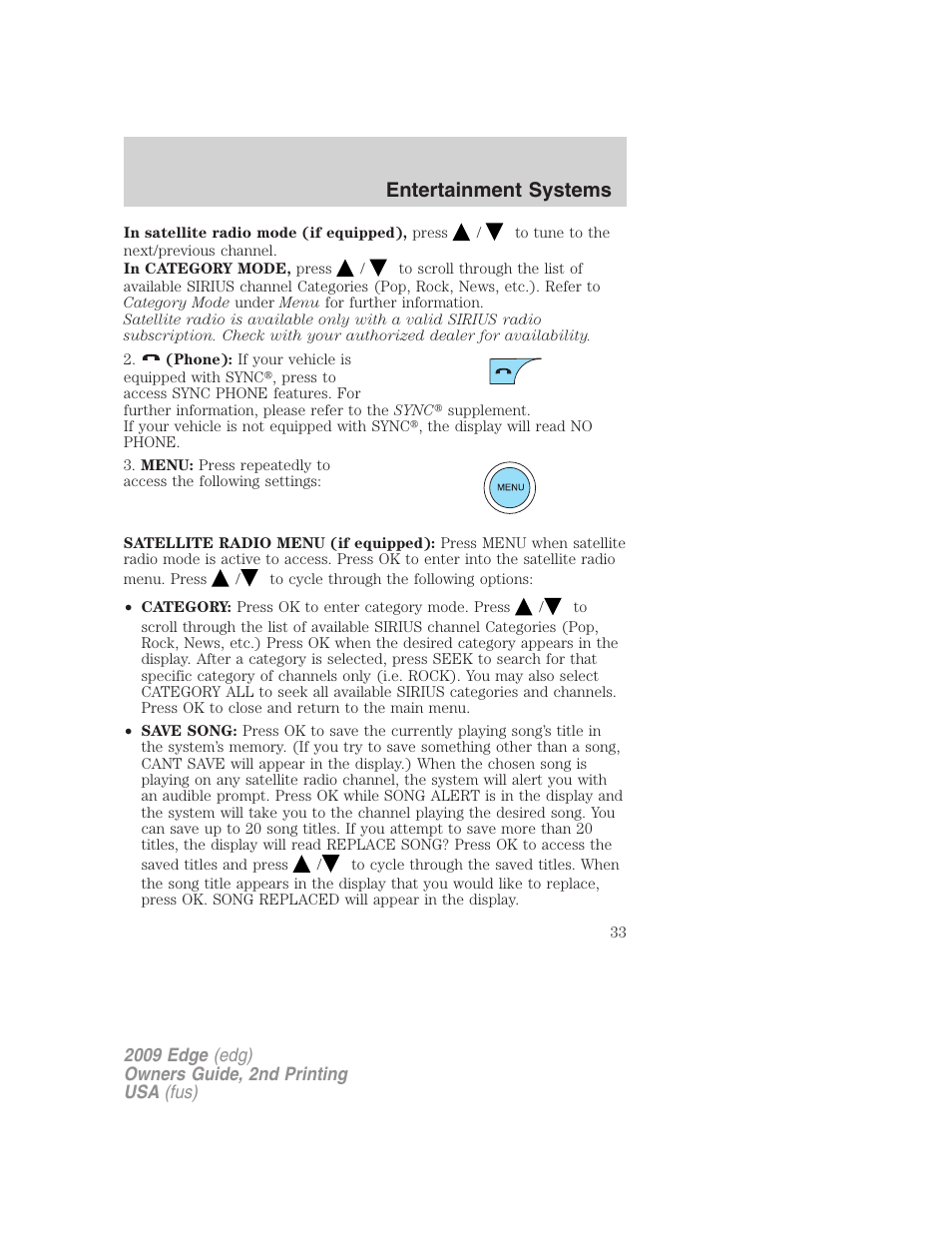 Entertainment systems | FORD 2009 Edge v.2 User Manual | Page 33 / 326