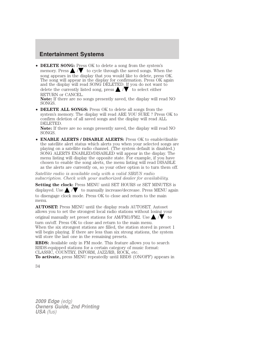 Entertainment systems | FORD 2009 Edge v.2 User Manual | Page 34 / 326