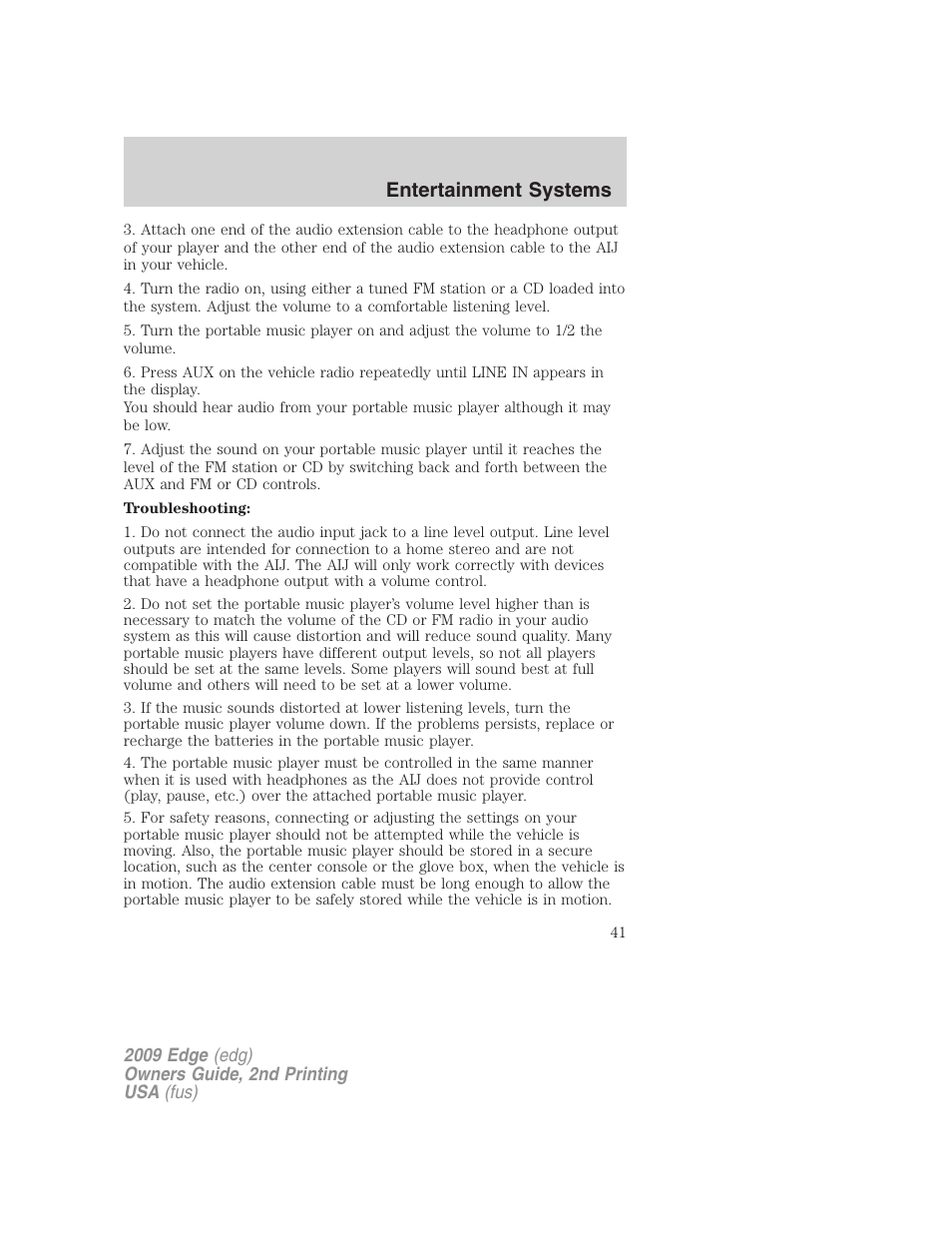 Entertainment systems | FORD 2009 Edge v.2 User Manual | Page 41 / 326