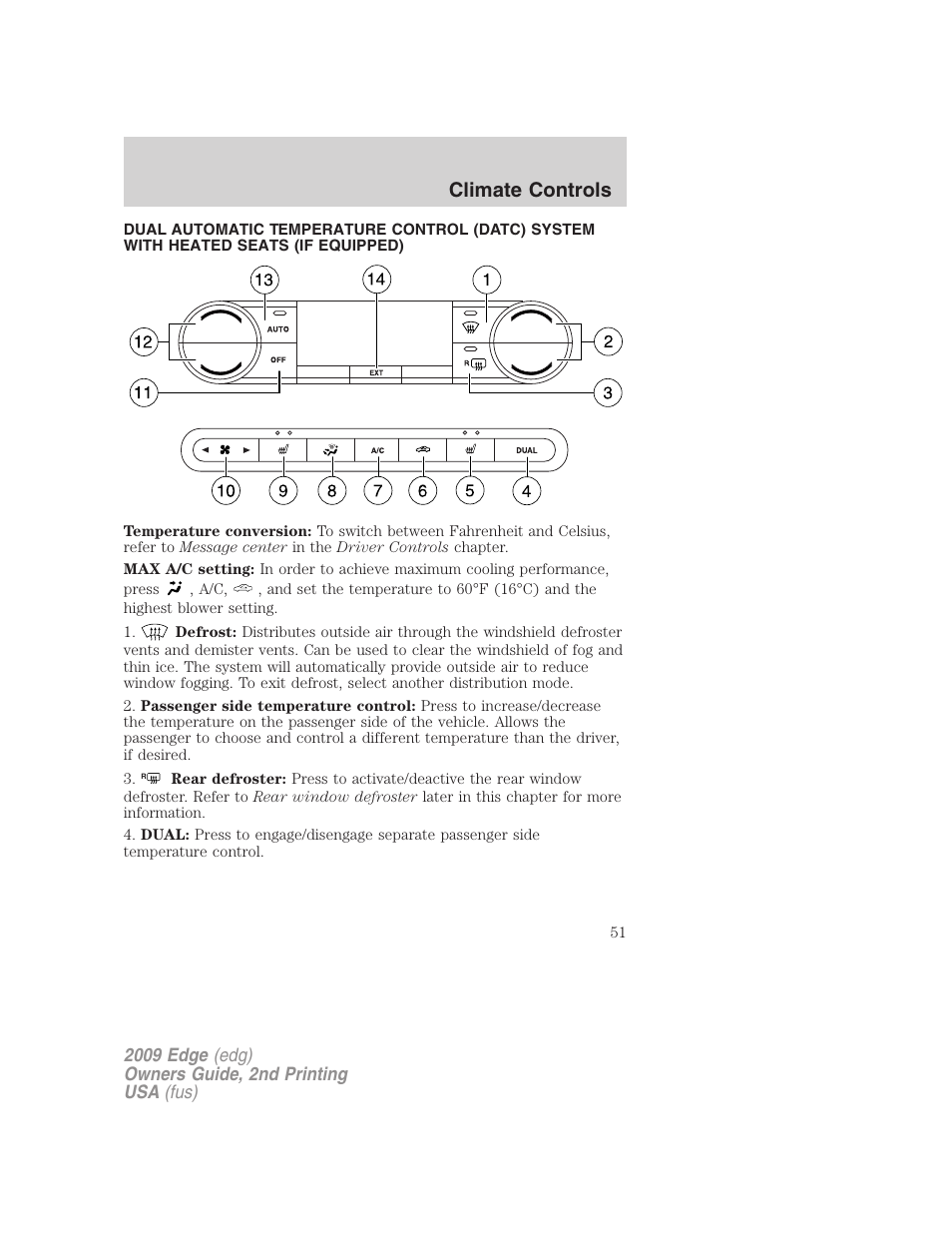 Automatic temperature control, Climate controls | FORD 2009 Edge v.2 User Manual | Page 51 / 326