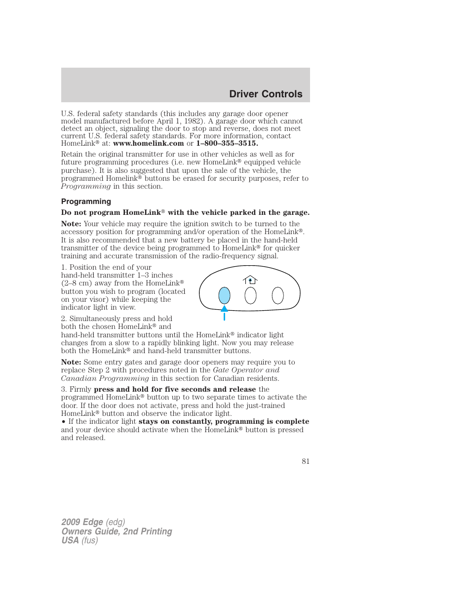 Programming, Driver controls | FORD 2009 Edge v.2 User Manual | Page 81 / 326