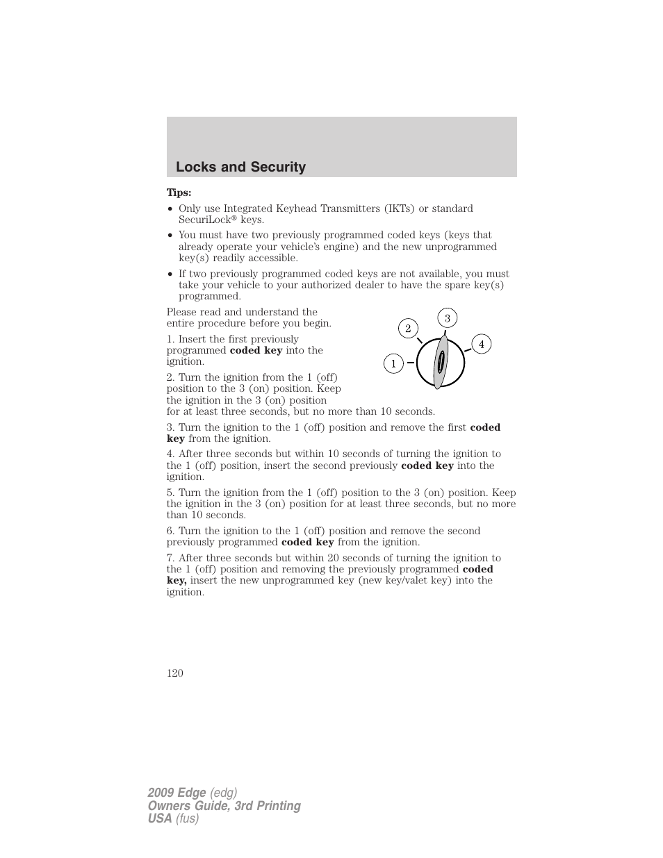 Locks and security | FORD 2009 Edge v.3 User Manual | Page 120 / 324