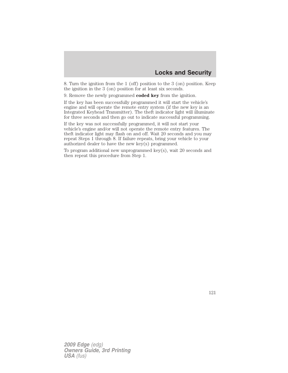 Locks and security | FORD 2009 Edge v.3 User Manual | Page 121 / 324