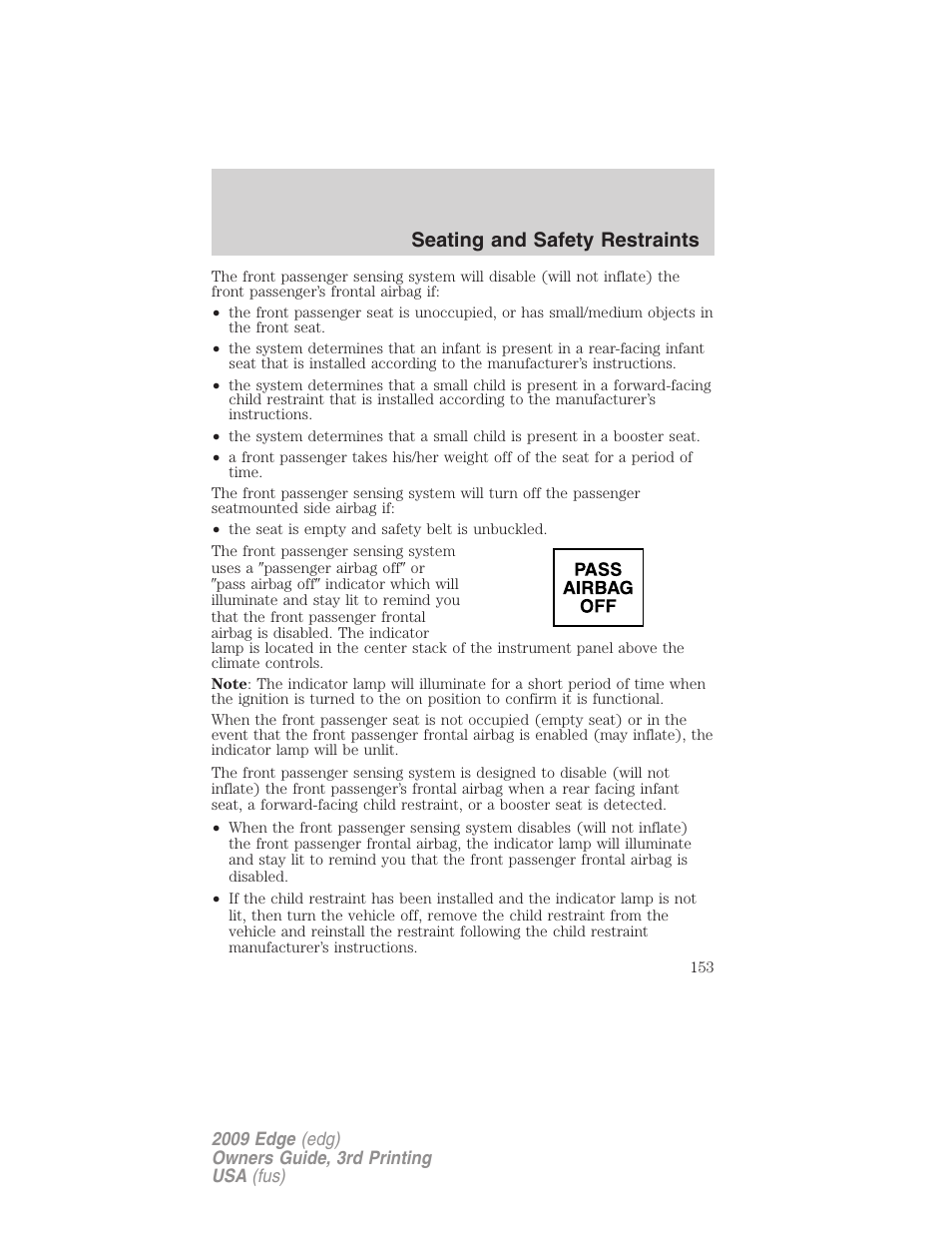 Seating and safety restraints | FORD 2009 Edge v.3 User Manual | Page 153 / 324