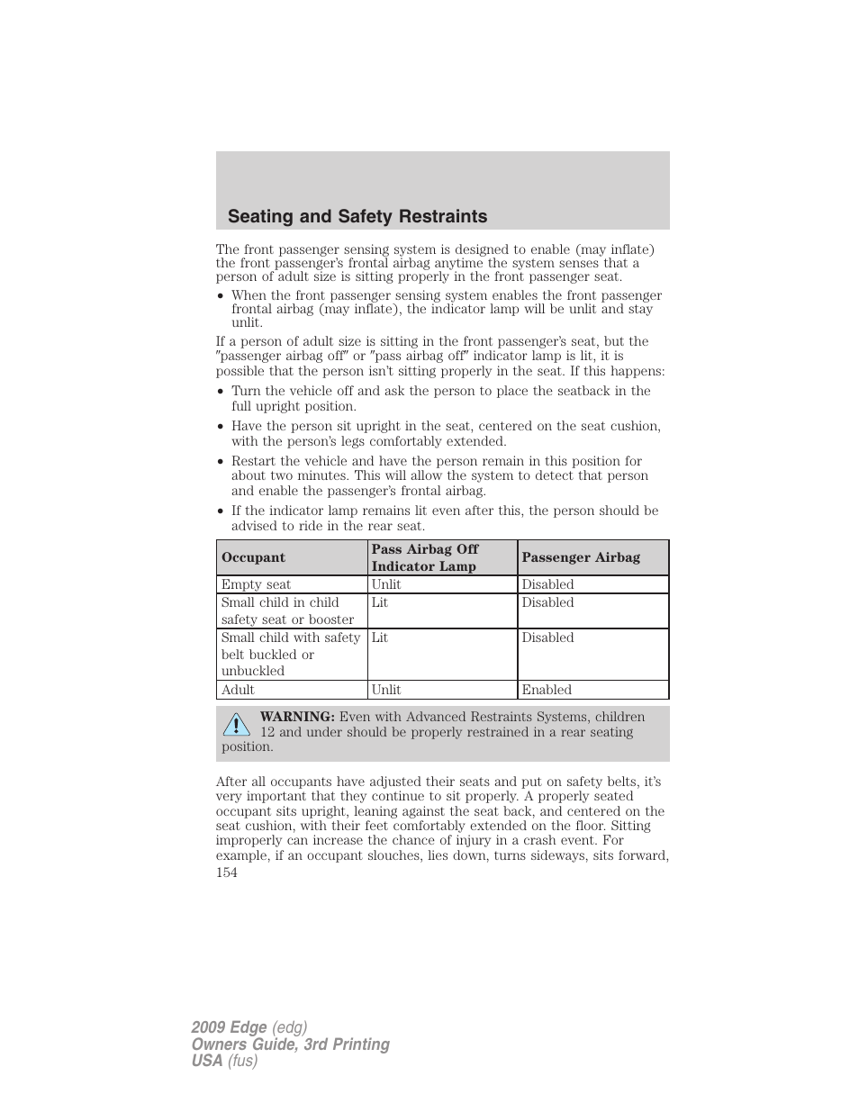 Seating and safety restraints | FORD 2009 Edge v.3 User Manual | Page 154 / 324