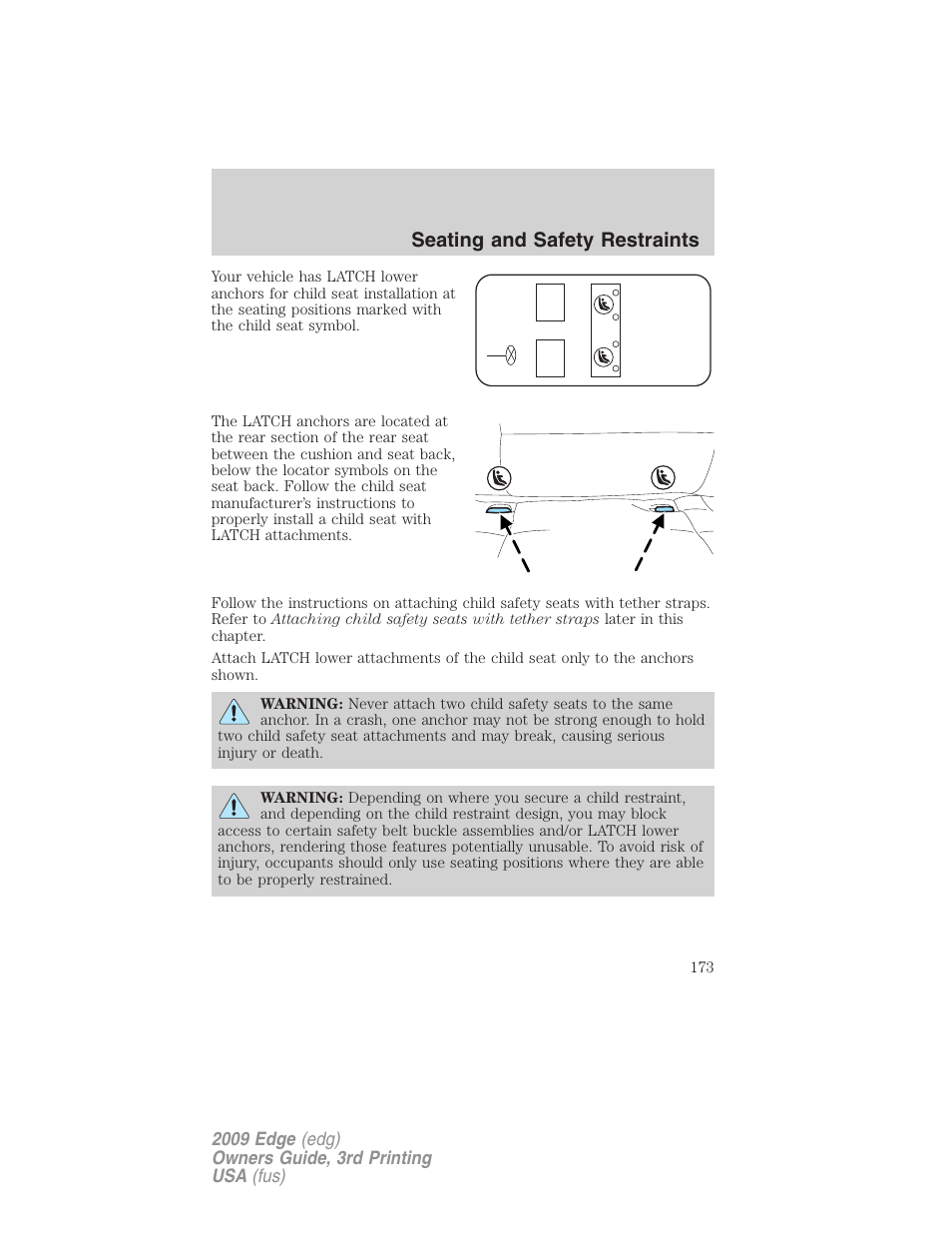 Seating and safety restraints | FORD 2009 Edge v.3 User Manual | Page 173 / 324