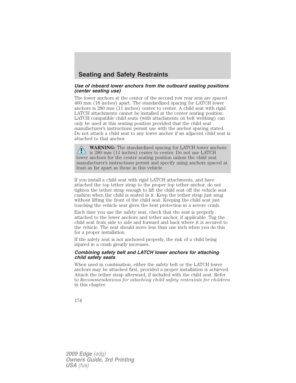 Seating and safety restraints | FORD 2009 Edge v.3 User Manual | Page 174 / 324