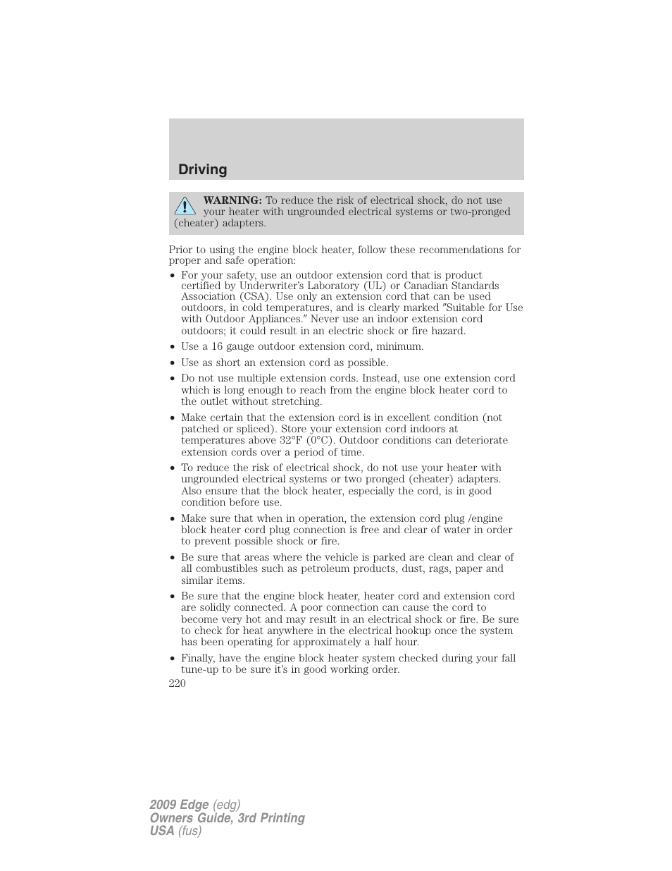 Driving | FORD 2009 Edge v.3 User Manual | Page 220 / 324