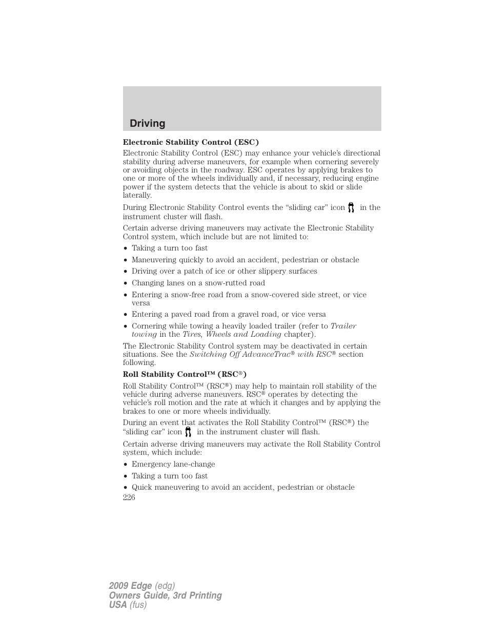 Driving | FORD 2009 Edge v.3 User Manual | Page 226 / 324