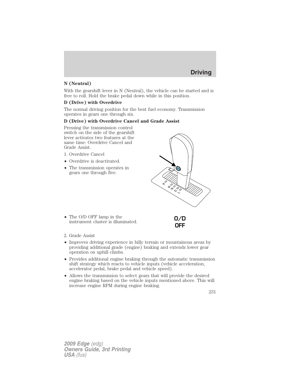 Driving | FORD 2009 Edge v.3 User Manual | Page 231 / 324