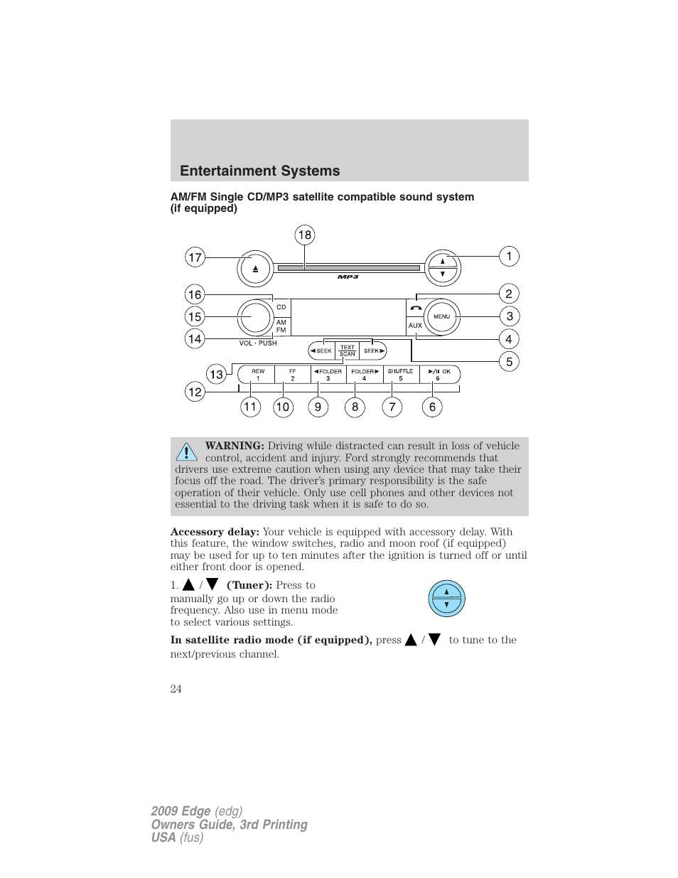 Am/fm stereo with cd, Entertainment systems | FORD 2009 Edge v.3 User Manual | Page 24 / 324