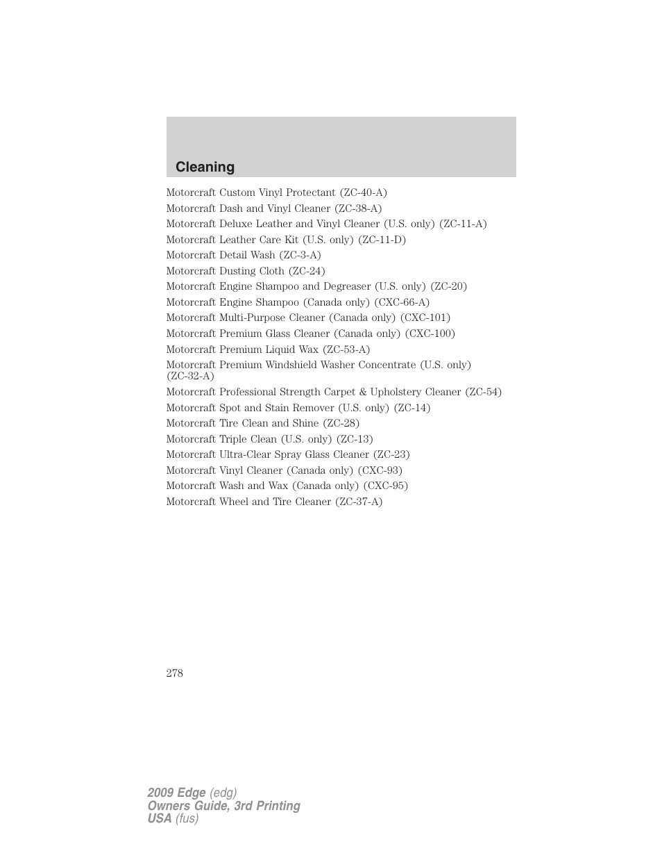 Cleaning | FORD 2009 Edge v.3 User Manual | Page 278 / 324