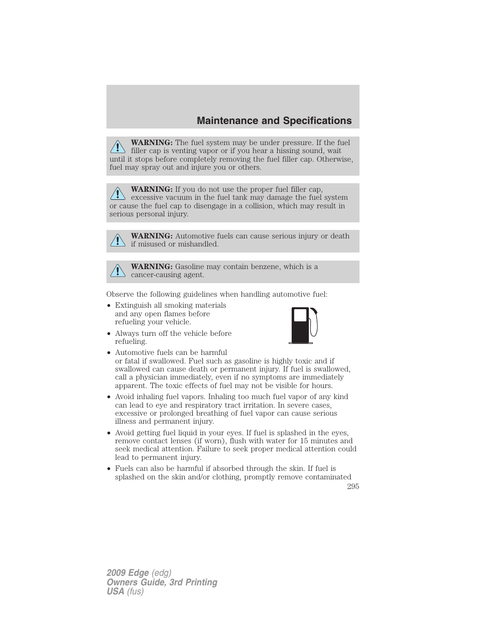 Maintenance and specifications | FORD 2009 Edge v.3 User Manual | Page 295 / 324