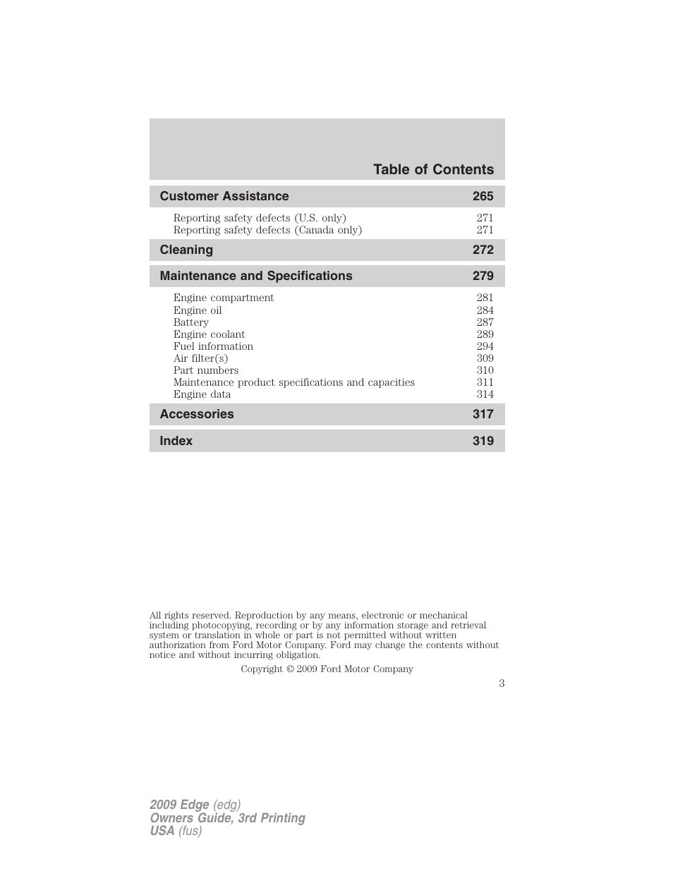 FORD 2009 Edge v.3 User Manual | Page 3 / 324
