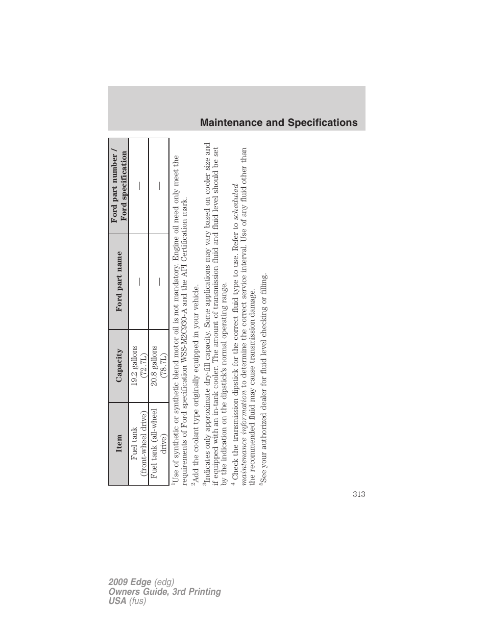Maintenance and specifications | FORD 2009 Edge v.3 User Manual | Page 313 / 324