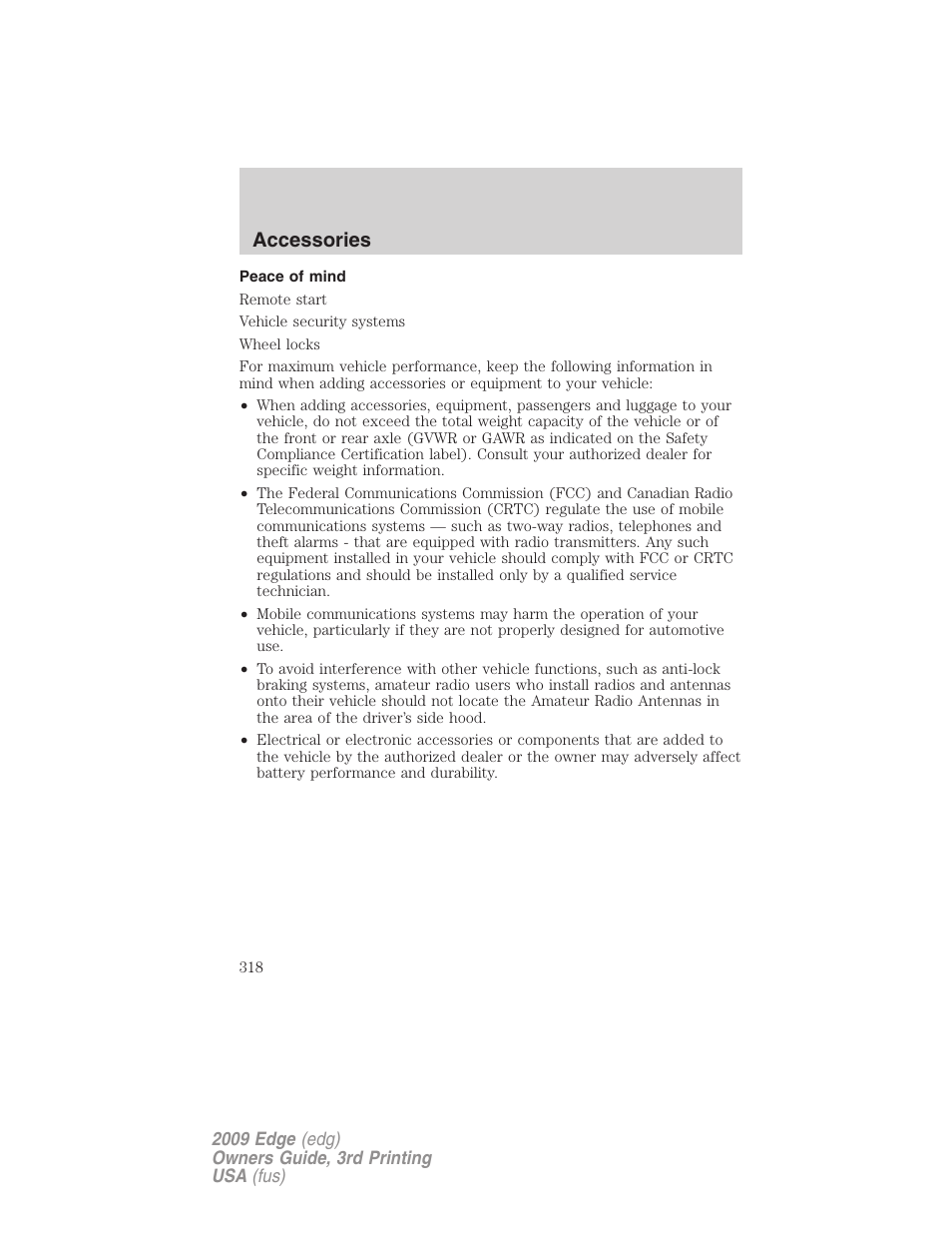 Peace of mind, Accessories | FORD 2009 Edge v.3 User Manual | Page 318 / 324