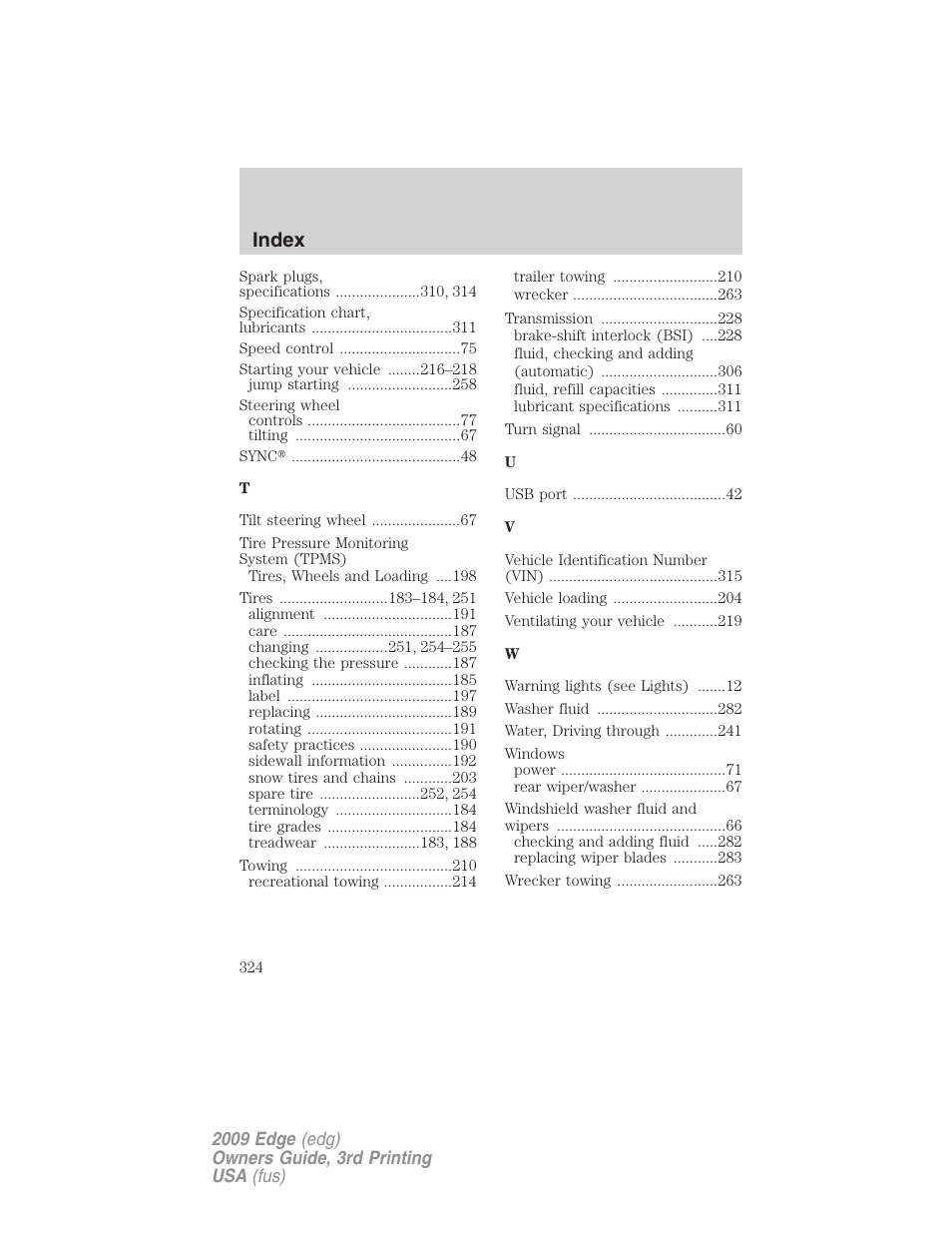 Index | FORD 2009 Edge v.3 User Manual | Page 324 / 324