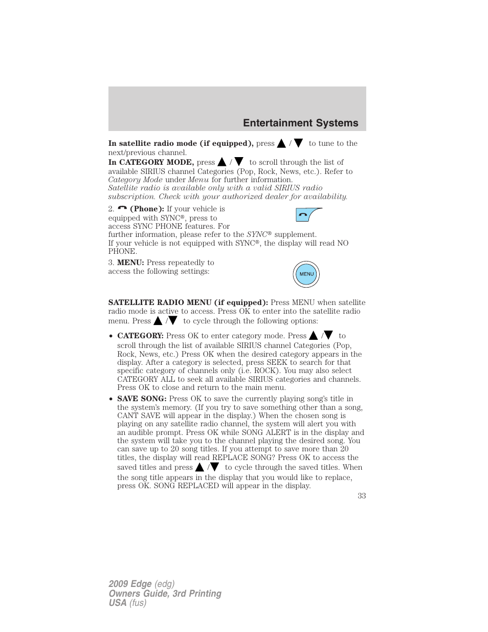 Entertainment systems | FORD 2009 Edge v.3 User Manual | Page 33 / 324