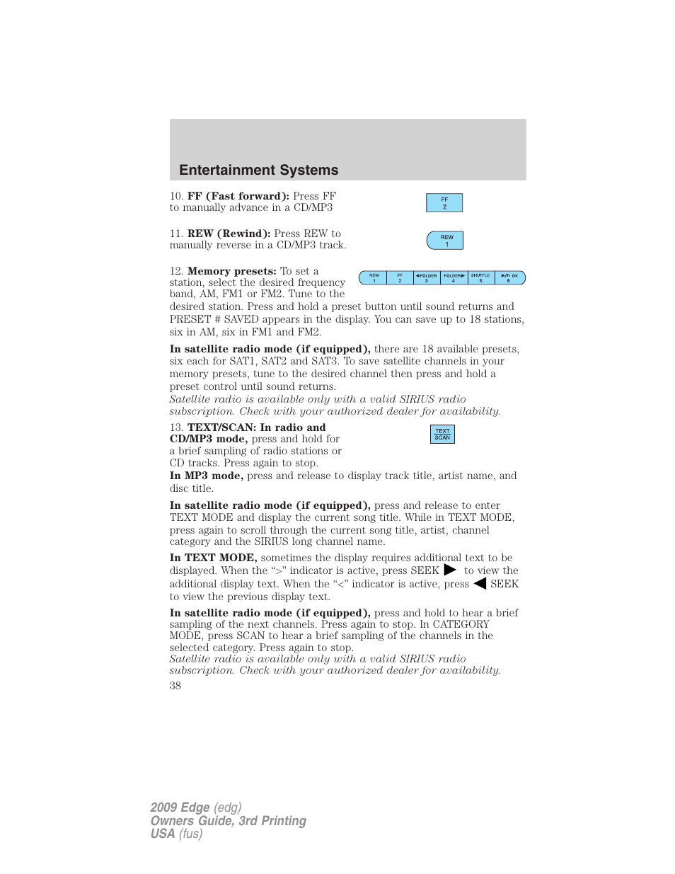 Entertainment systems | FORD 2009 Edge v.3 User Manual | Page 38 / 324