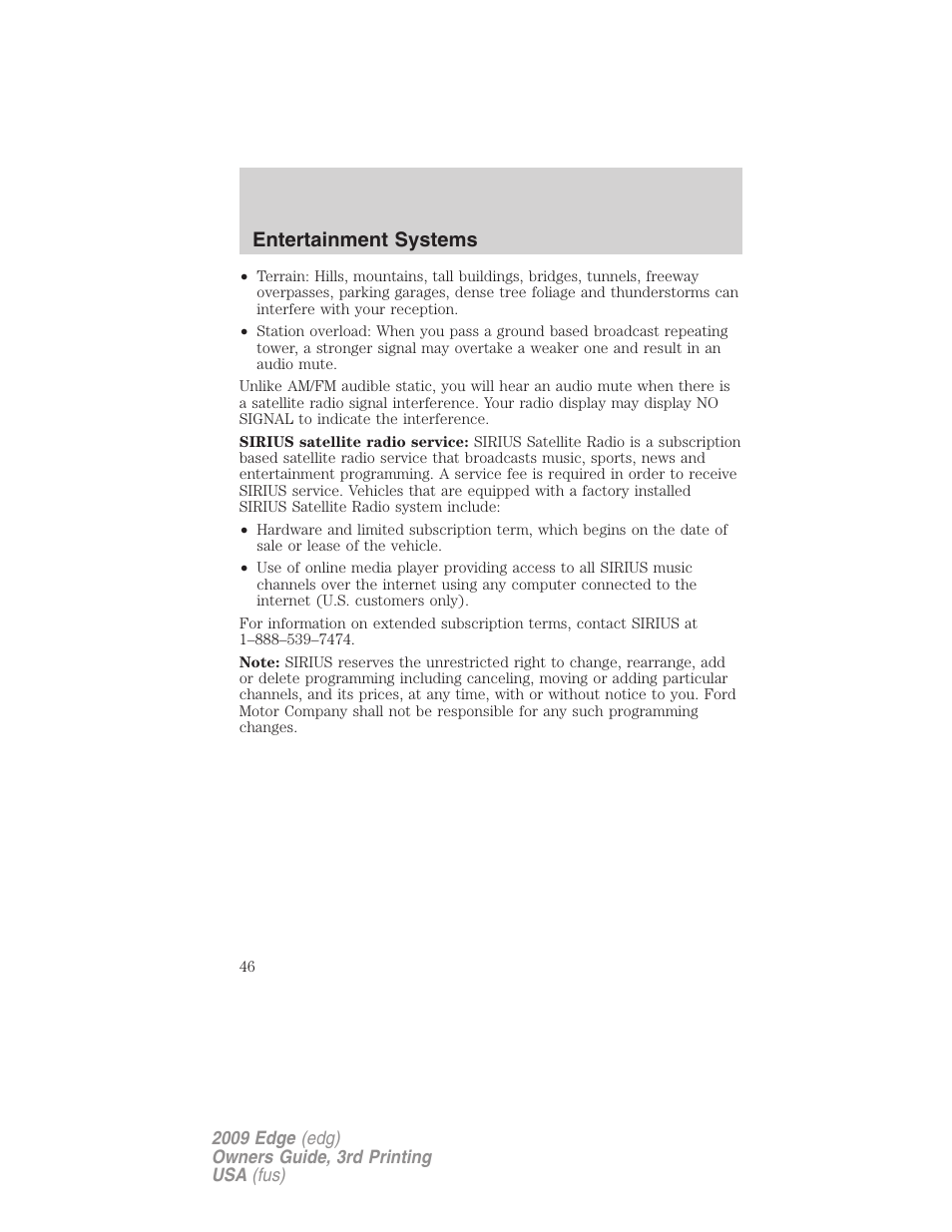Entertainment systems | FORD 2009 Edge v.3 User Manual | Page 46 / 324