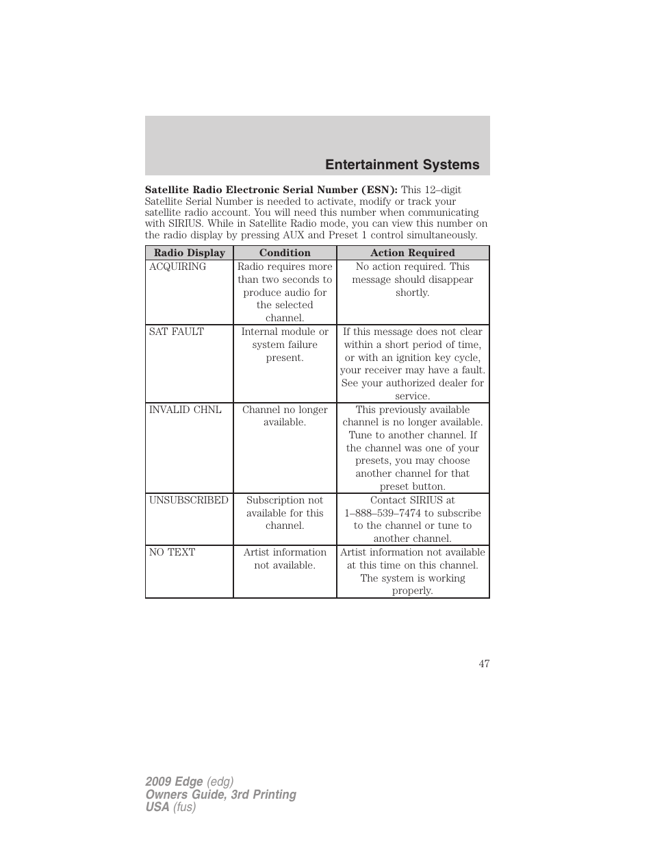 Entertainment systems | FORD 2009 Edge v.3 User Manual | Page 47 / 324