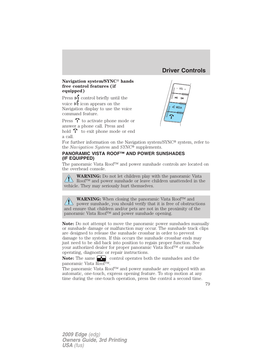Driver controls | FORD 2009 Edge v.3 User Manual | Page 79 / 324