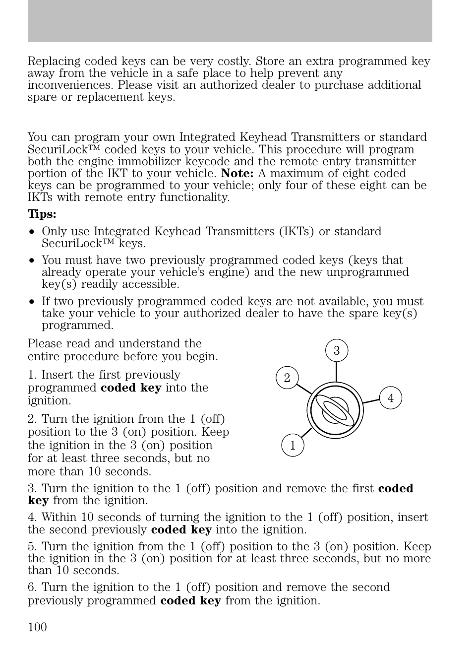 Programming spare keys, Locks and security | FORD 2009 Escape v.1 User Manual | Page 100 / 318