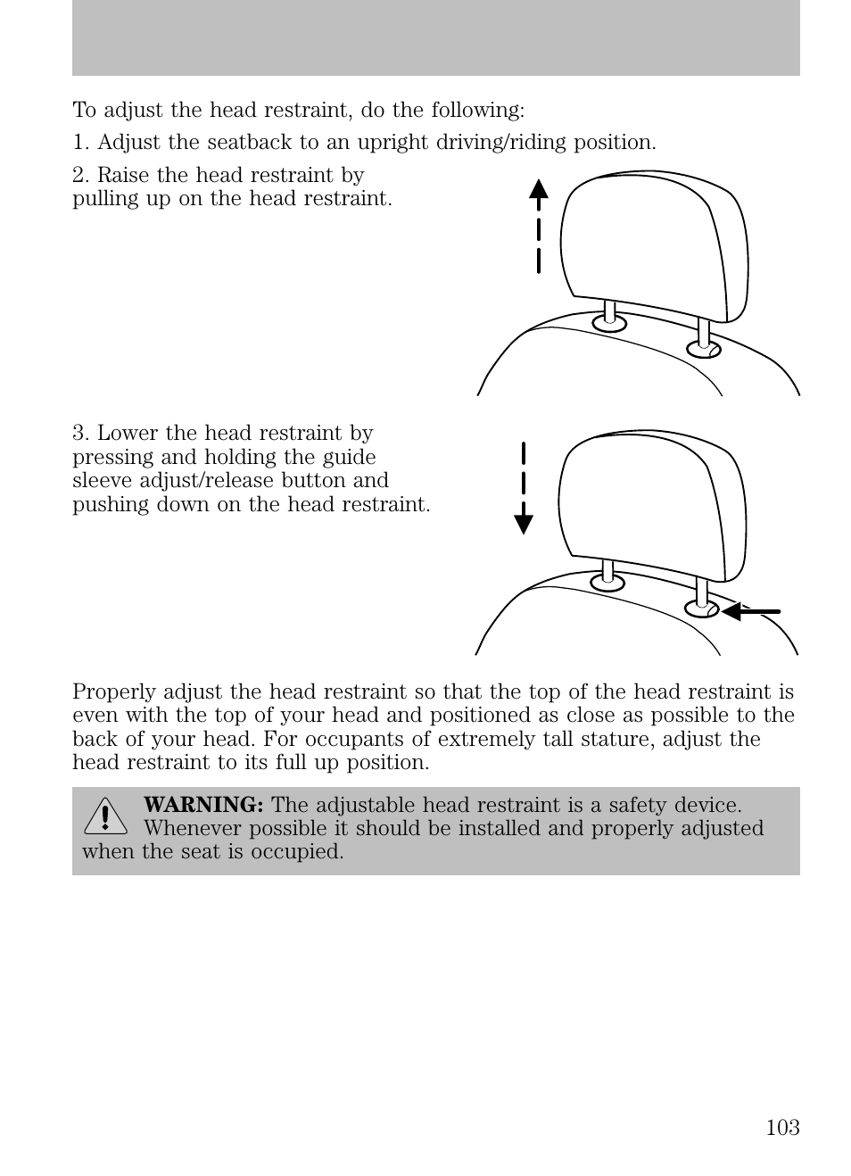 Seating and safety restraints | FORD 2009 Escape v.1 User Manual | Page 103 / 318