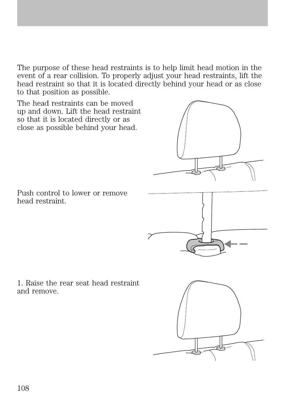 Rear seats, Head restraints, Folding down rear seats | Seating and safety restraints | FORD 2009 Escape v.1 User Manual | Page 108 / 318