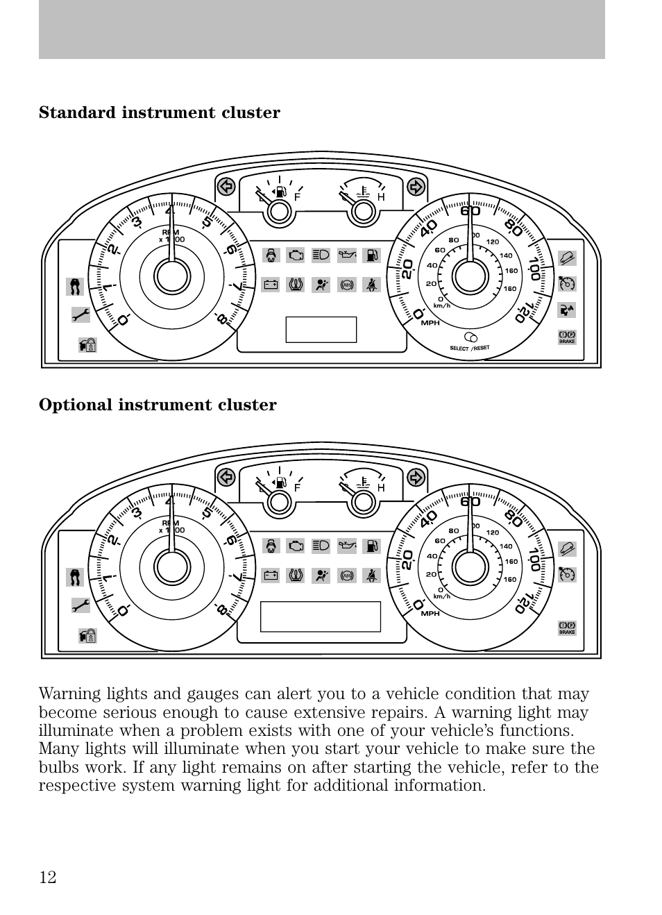 Instrument cluster, Warning lights and chimes | FORD 2009 Escape v.1 User Manual | Page 12 / 318