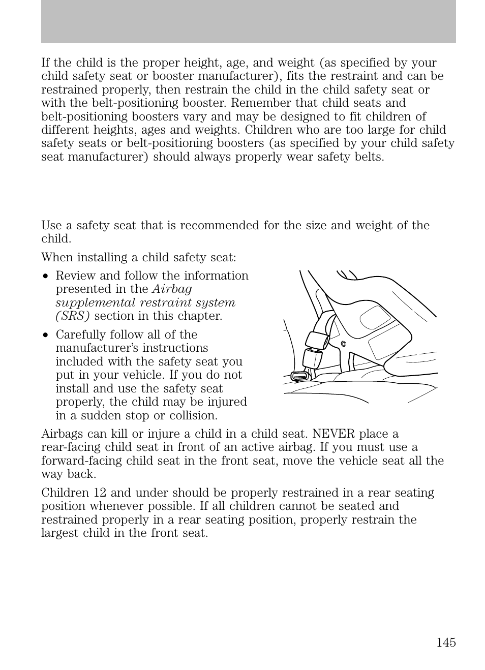 Safety seats for children, Infant and/or toddler seats, Seating and safety restraints | FORD 2009 Escape v.1 User Manual | Page 145 / 318