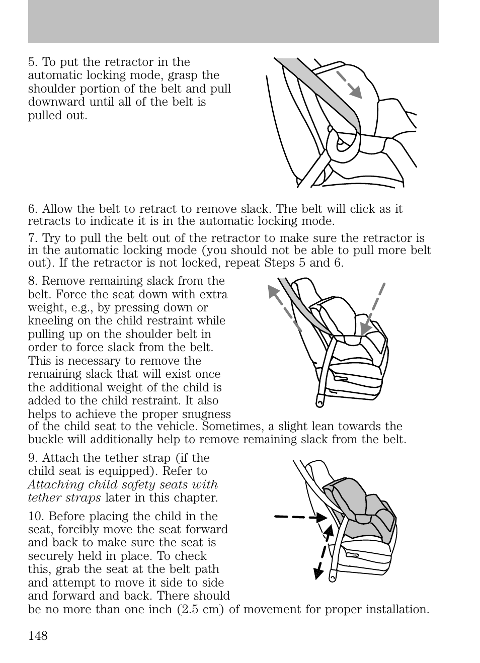 Seating and safety restraints | FORD 2009 Escape v.1 User Manual | Page 148 / 318