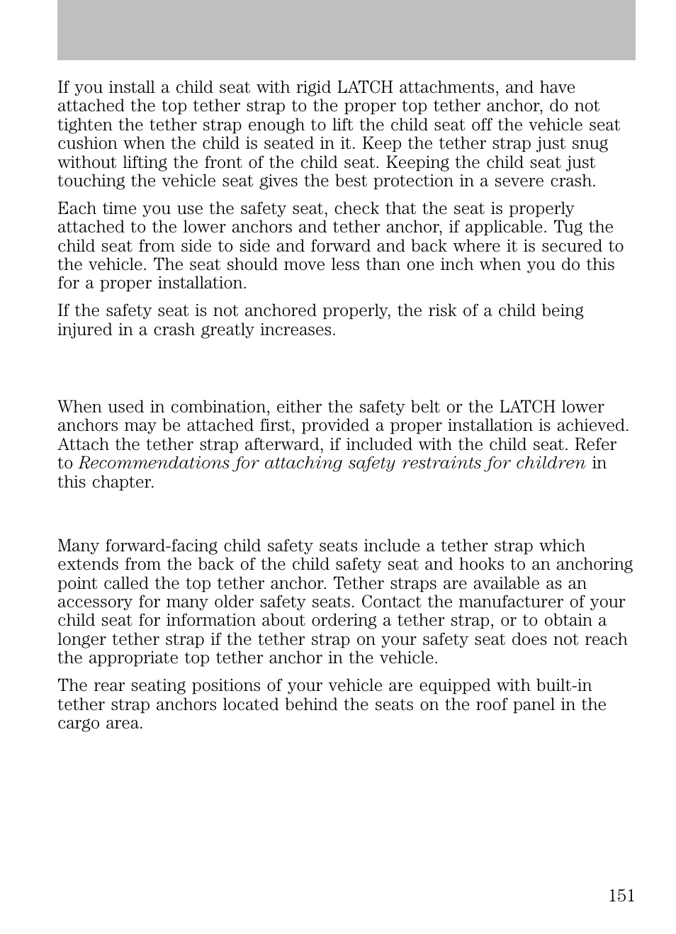 Attaching child safety seats with tether straps, Seating and safety restraints | FORD 2009 Escape v.1 User Manual | Page 151 / 318