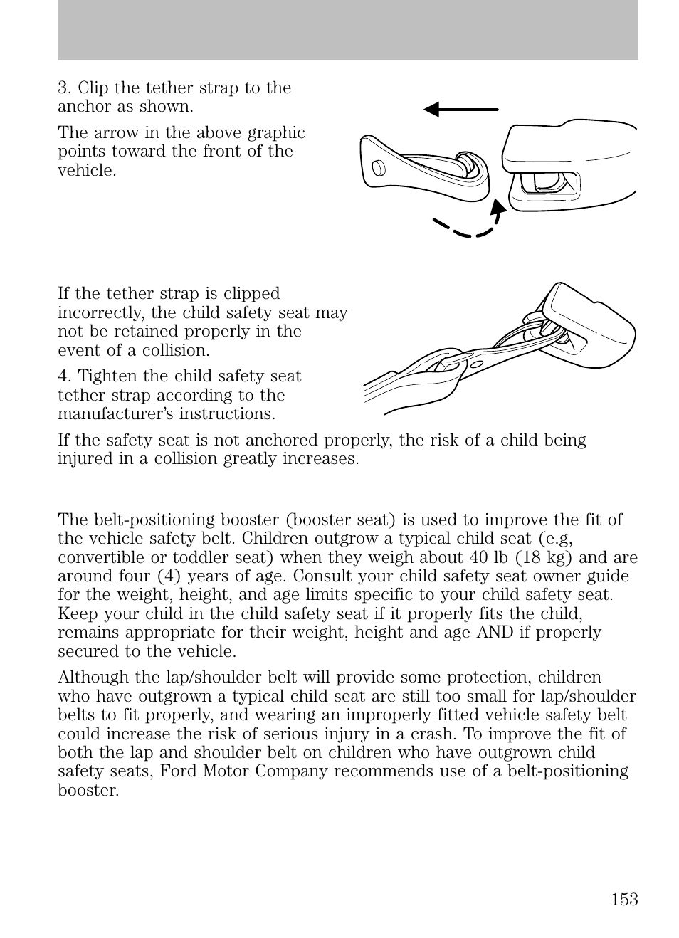 Child booster seats, Seating and safety restraints | FORD 2009 Escape v.1 User Manual | Page 153 / 318