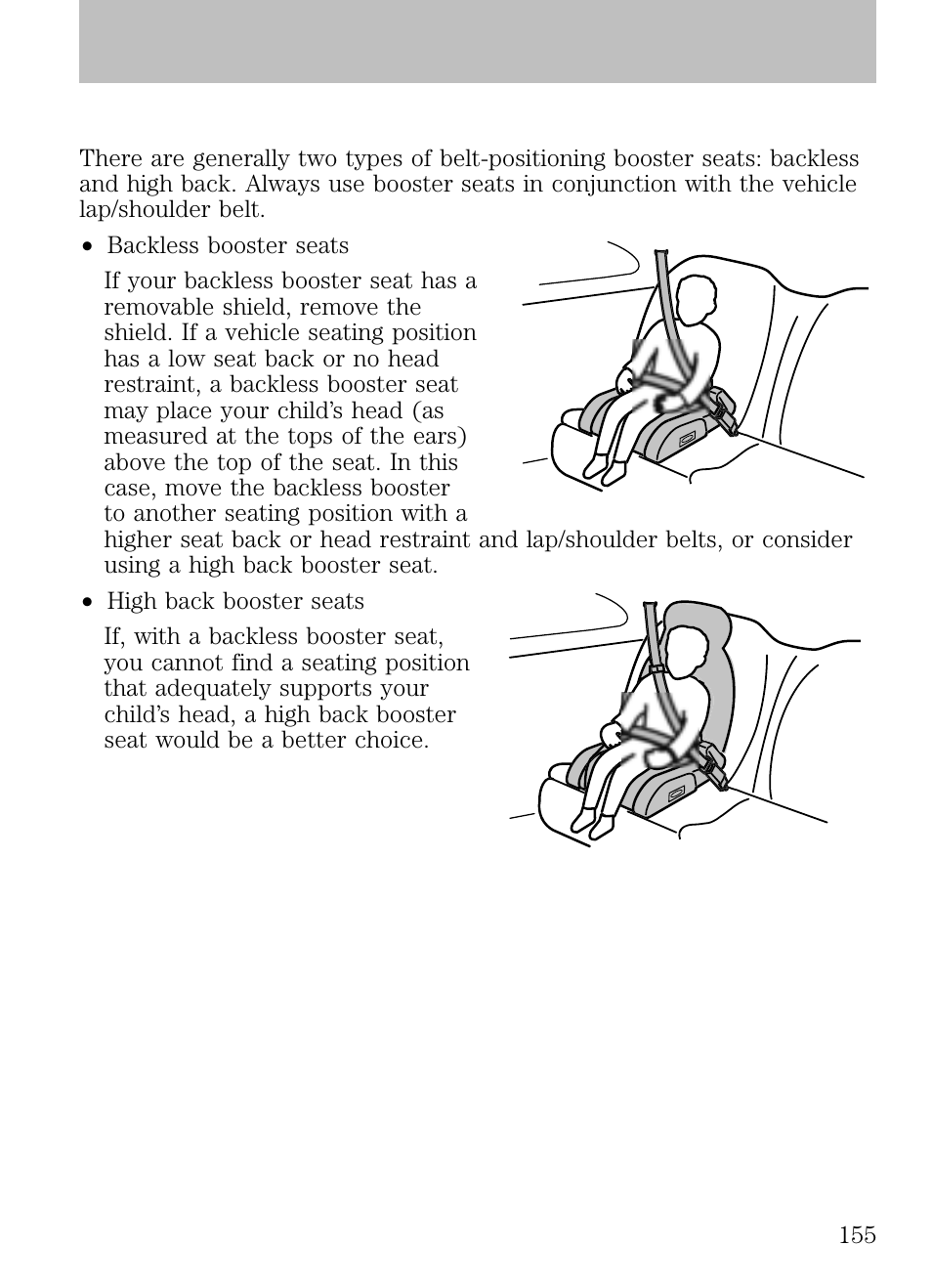 Types of booster seats, Seating and safety restraints | FORD 2009 Escape v.1 User Manual | Page 155 / 318