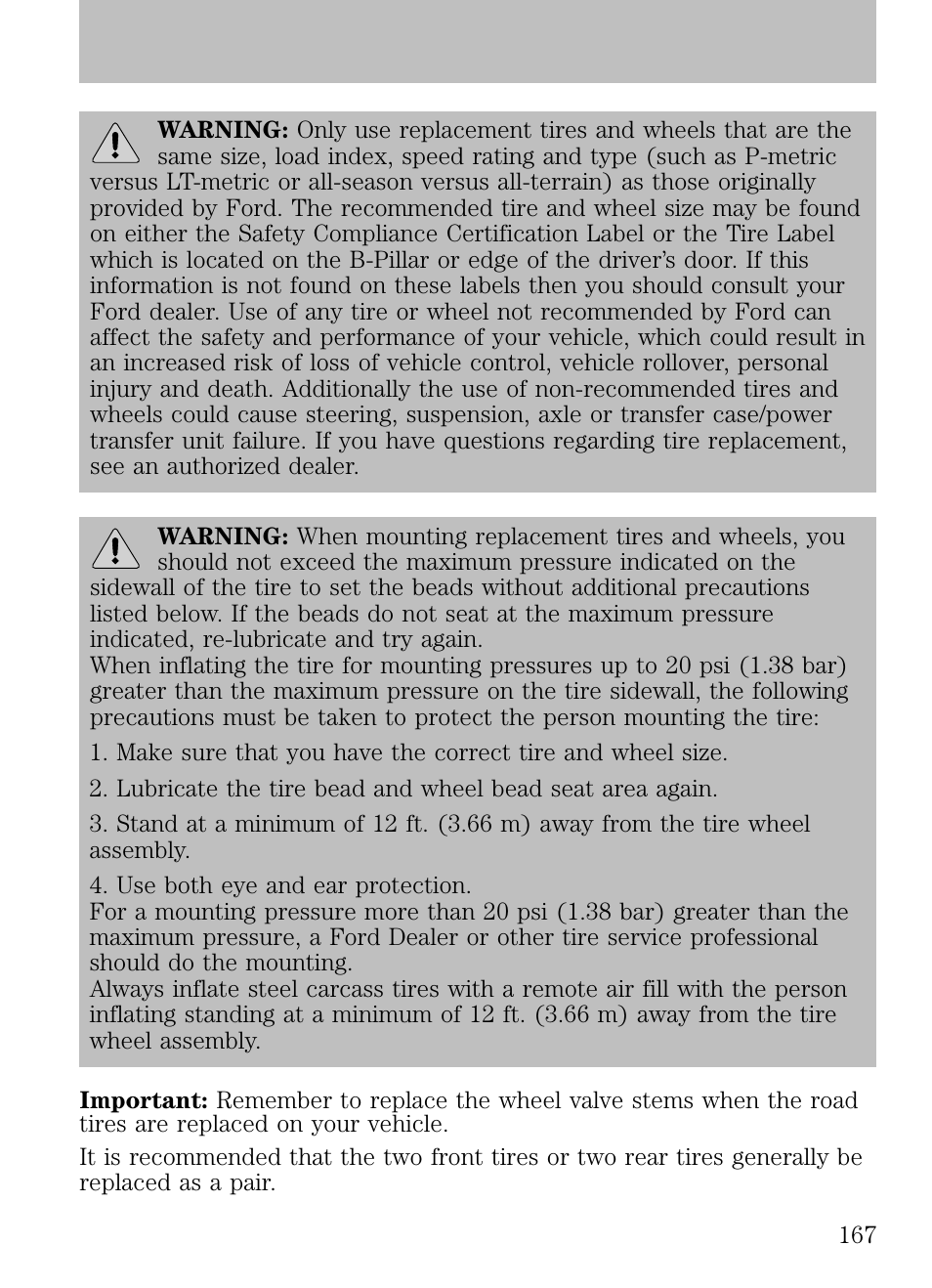 Tires, wheels and loading | FORD 2009 Escape v.1 User Manual | Page 167 / 318