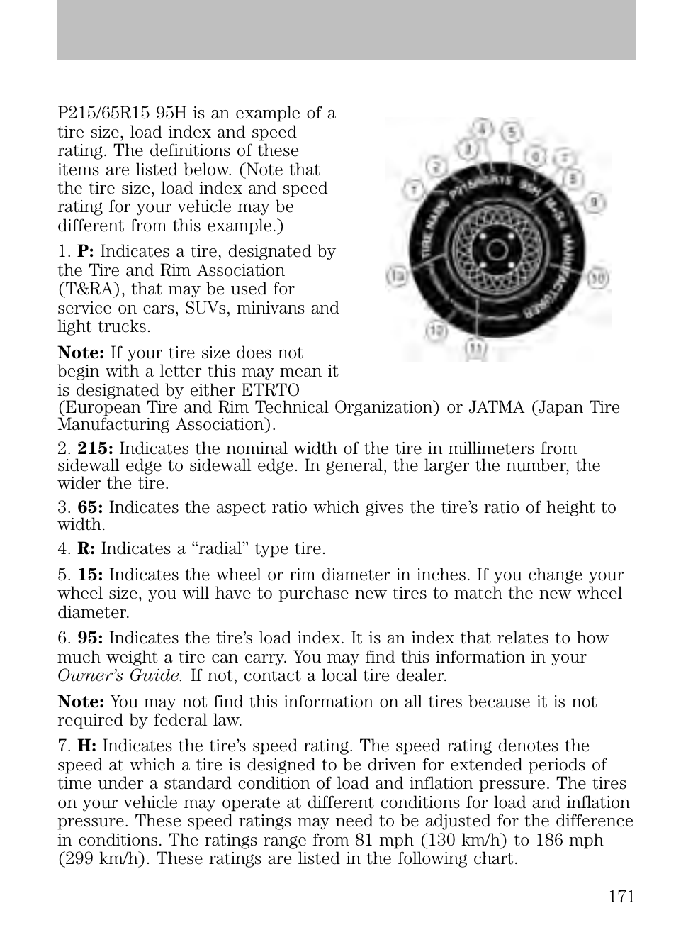 Information on “p” type tires, Tires, wheels and loading | FORD 2009 Escape v.1 User Manual | Page 171 / 318