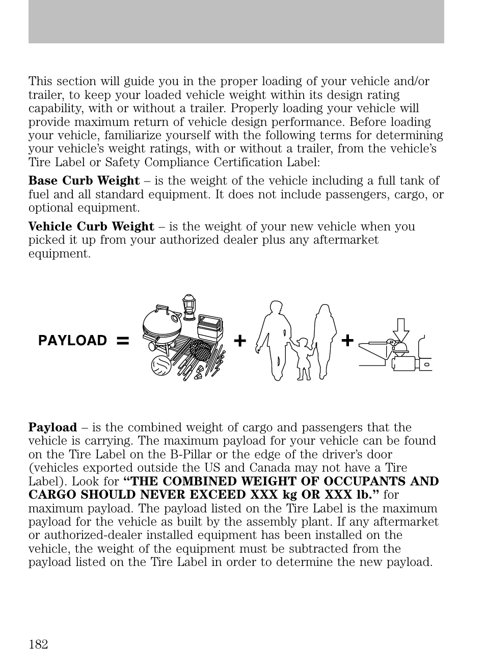 Vehicle loading – with and without a trailer, Tires, wheels and loading | FORD 2009 Escape v.1 User Manual | Page 182 / 318