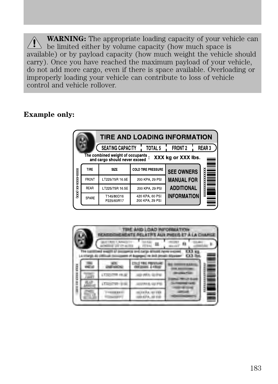 Tires, wheels and loading | FORD 2009 Escape v.1 User Manual | Page 183 / 318