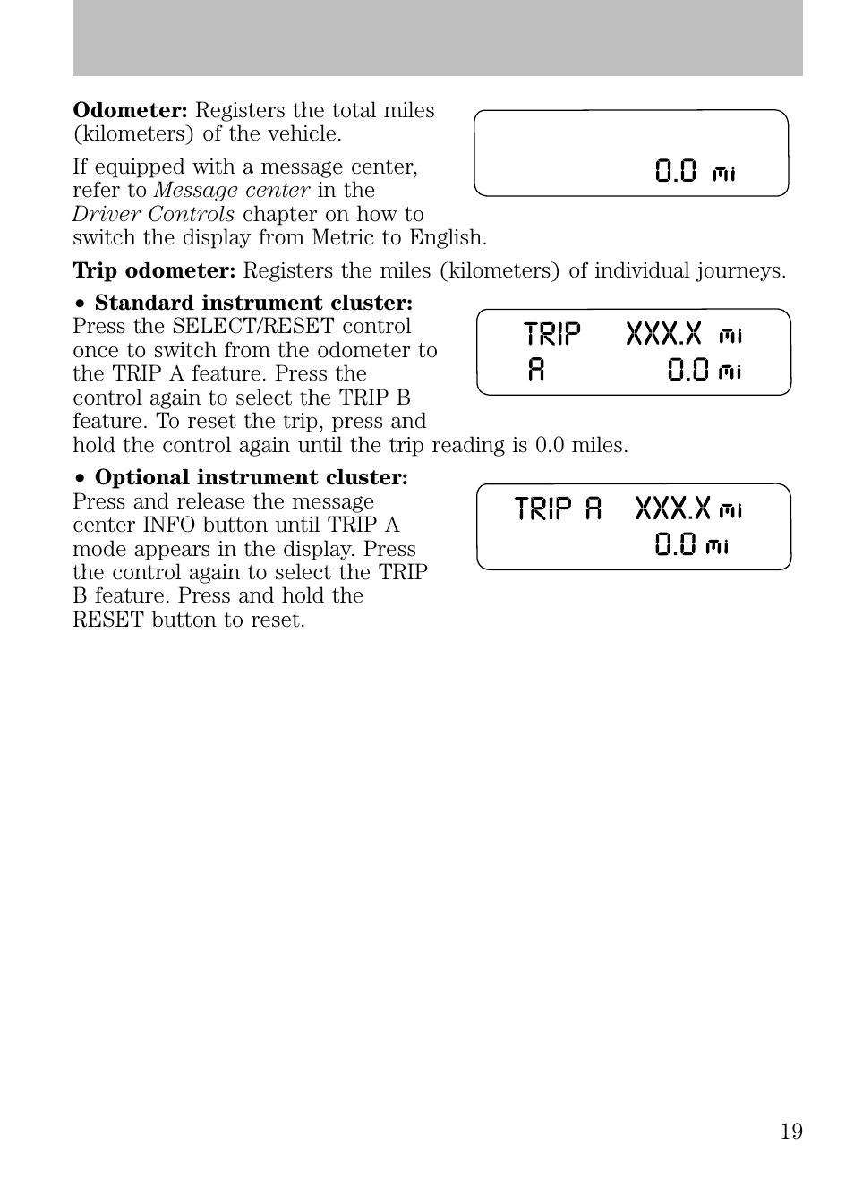 Instrument cluster | FORD 2009 Escape v.1 User Manual | Page 19 / 318