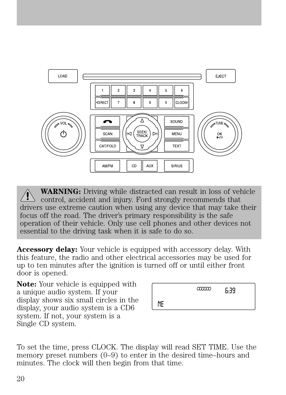 Entertainment systems, Audio systems, Setting the clock | FORD 2009 Escape v.1 User Manual | Page 20 / 318