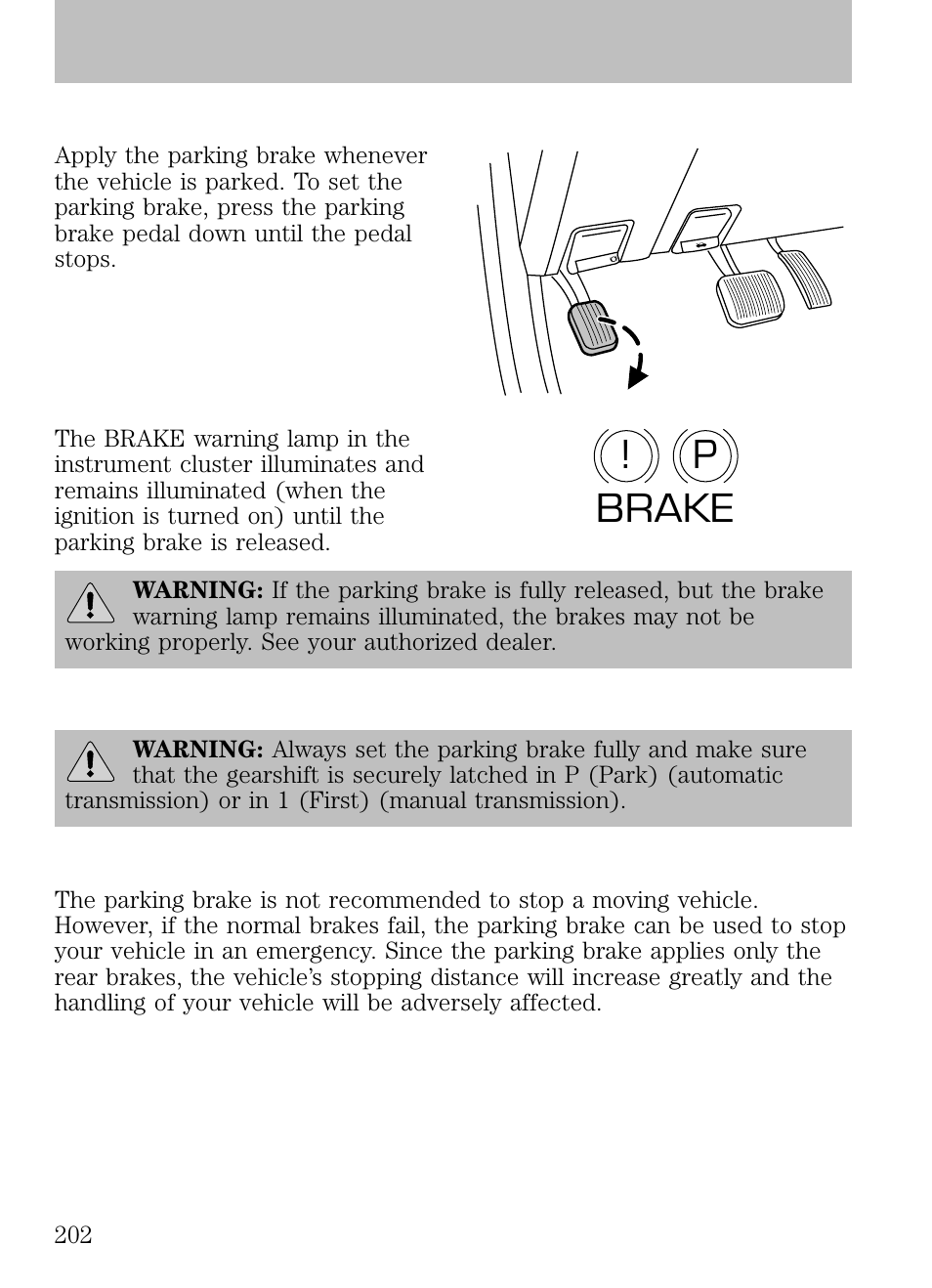 Parking brake, P! brake, Driving | FORD 2009 Escape v.1 User Manual | Page 202 / 318