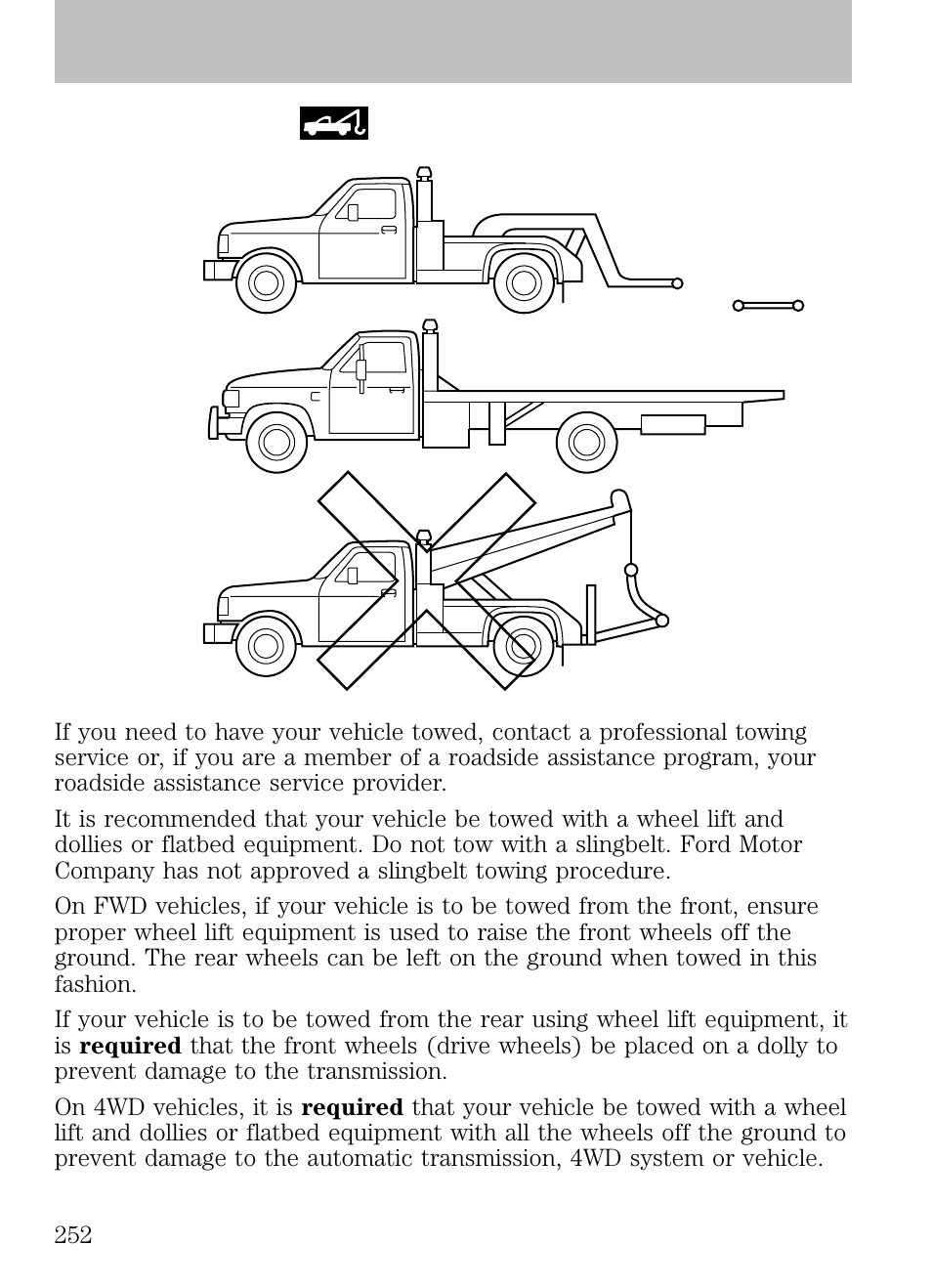 Wrecker towing, Roadside emergencies | FORD 2009 Escape v.1 User Manual | Page 252 / 318