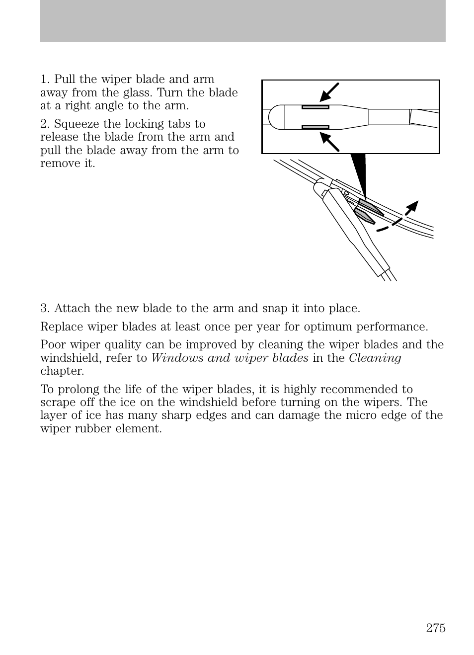 Changing the wiper blades, Maintenance and specifications | FORD 2009 Escape v.1 User Manual | Page 275 / 318