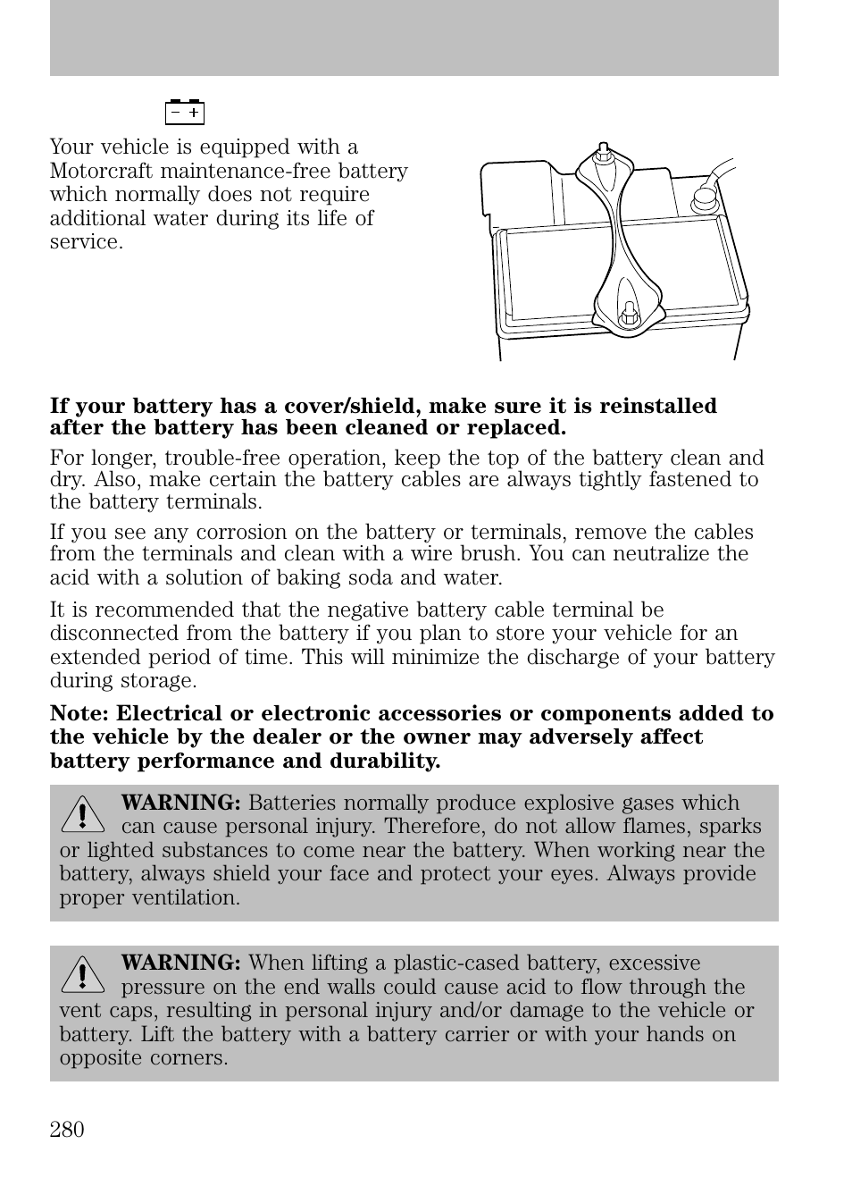 Battery, Maintenance and specifications | FORD 2009 Escape v.1 User Manual | Page 280 / 318