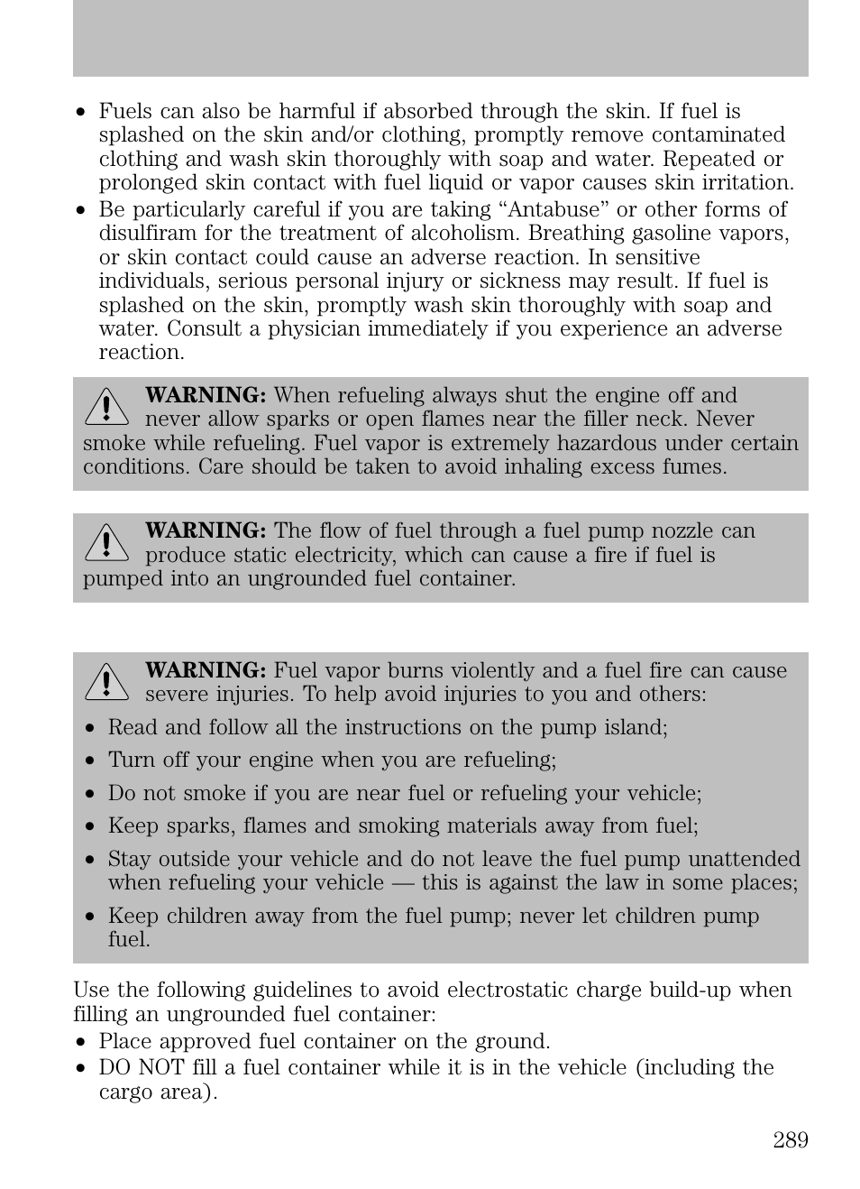 Refueling, Maintenance and specifications | FORD 2009 Escape v.1 User Manual | Page 289 / 318